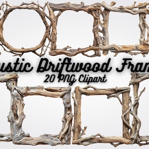 Driftwood Frame Clipart: Rustic Coastal PNG Images (12x12 in)