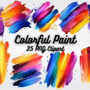 Colorful Paint Clipart PNG, Watercolor Paint Splashes & Brush Strokes Digital Download for Invitations, Stickers, Prints