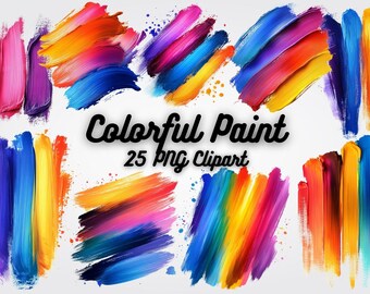 Watercolor Paint Clipart PNG: Colorful Splashes & Strokes (Digital Download)