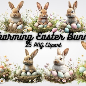 Easter Bunny Clipart: 25 PNG Images for Holiday Crafts (12x12 in)