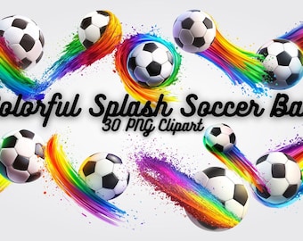 Kleurrijke splash voetbal clipart: 30 png-afbeeldingen, 12 x 12 inch (digitale download)