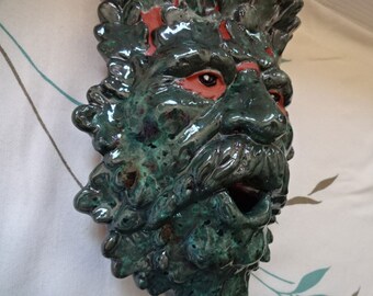 Terracotta Greenman Sconce in blue green glaze