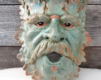 Terracotta Greenman Sconce with turquiose glaze II