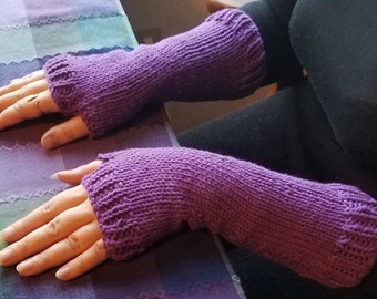 Hand-Knit Orchid Purple Fingerless Gloves/Texting Gloves, 100% Cotton, Mori Kei/Forest Girl/Outlander/Cottagecore