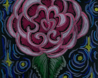 Original Art: "Rose Sigil - Venus at the Bendings" Colored Pencil Drawing, ACEO (Art Card), Miniature Art, Trading Card Sized
