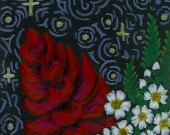 Original Art: "Ginger and Yarrow - New Moon in Aries" Colored Pencil Drawing, ACEO (Art Card), Miniature Art, Trading Card Sized