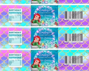 Personalized Baby Ariel water bottle label, Mermaid Baby Ariel water bottle label, Mermaid Baby Ariel water label template -DIGITAL DOWNLOAD