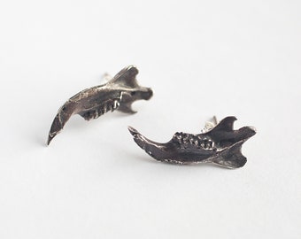 Oxidized Sterling Silver Jawbone Ear Climbers: Animal Skull Earrings