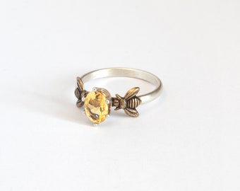 Citrine Bee Ring, Beekeeper Jewelry Gift, November Birthstone or Alternative Engagement Ring, Apiarist Ring