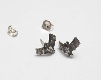 Silver Bat Stud Earrings, Bat Wings, Goth Vampire Jewelry