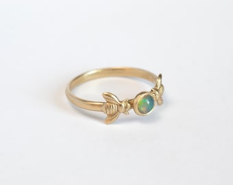 14k Gold Honeybee Ring: Gemstone Solitaire, Bee Engagement Ring