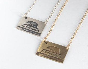 California Flag Necklace, in brass or sterling silver