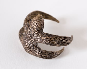 Sloth Cuff Bracelet, hand-carved and cast in to bronze or sterling silver