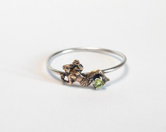 Sterling Silver Mermaid Ring with Birthstone: Dainty Ocean Jewelry
