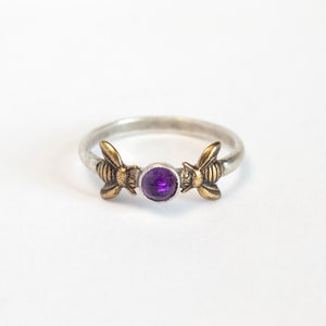 Amethyst Gemstone Honeybee Ring, Bee Jewelry, February Birthstone or Alternative Engagement Ring, Purple Stone Solitaire Ring image 7