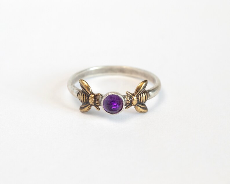Amethyst Gemstone Honeybee Ring, Bee Jewelry, February Birthstone or Alternative Engagement Ring, Purple Stone Solitaire Ring image 7