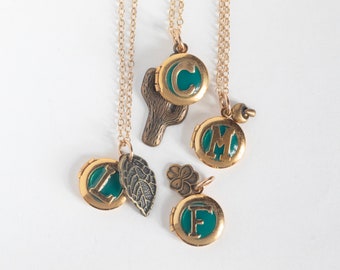 Personalized Monogram Necklace, with a plant charm- choose acorn, flower, cactus, leaf, clover, or mushroom