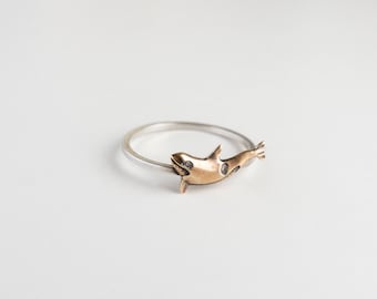 Tiny Killer Whale Ring, Orca Jewelry, Dainty Bohemian Beach Ring