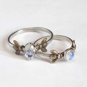 Moonstone bee ring, with round or oval stone image 1