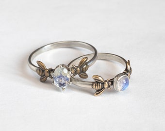 Moonstone bee ring, with round or oval stone
