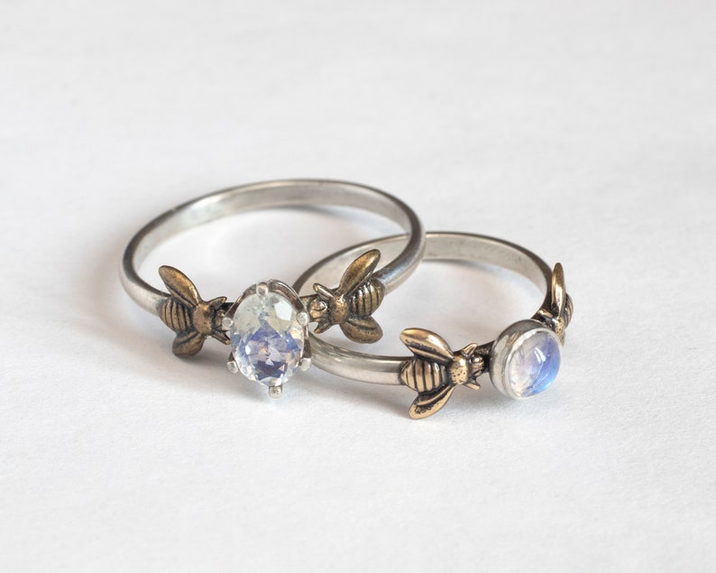 Moonstone bee ring, with round or oval stone image 1