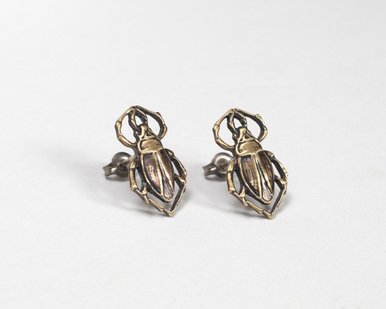 Beetle Scarab Earrings, Egyptian Motif Beetle Jewelry, Insect Stud Earrings image 3