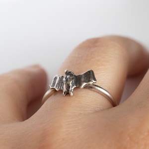 Tiny Flying Bat Ring, hand-carved and cast in sterling silver or gold