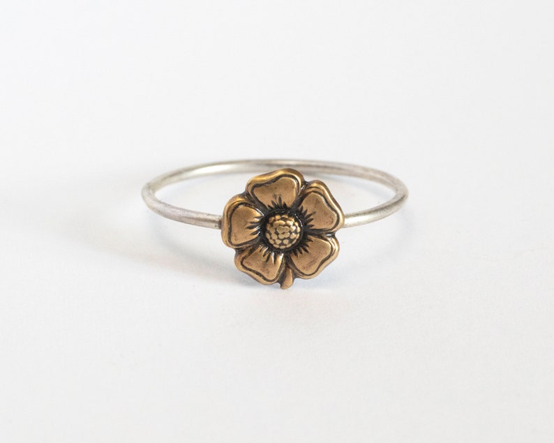 Flower Charm Ring, Daisy Bohemian Ring, Flower Jewelry, Hippie Stackable Rings image 1