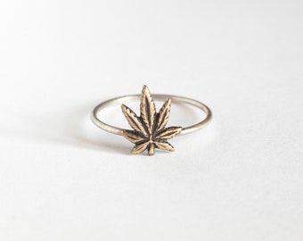 Tiny Pot Leaf Ring, on delicate sterling silver band