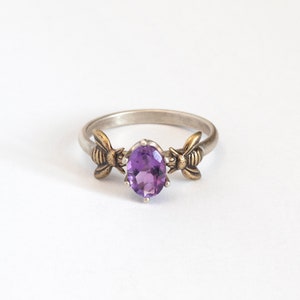 Amethyst Gemstone Honeybee Ring, Bee Jewelry, February Birthstone or Alternative Engagement Ring, Purple Stone Solitaire Ring image 2