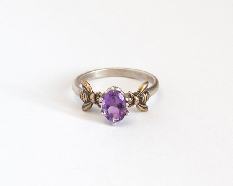 Amethyst Gemstone Honeybee Ring, Bee Jewelry, February Birthstone or Alternative Engagement Ring, Purple Stone Solitaire Ring image 2
