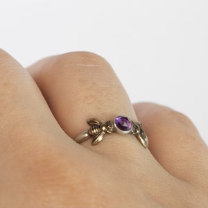 Amethyst Gemstone Honeybee Ring, Bee Jewelry, February Birthstone or Alternative Engagement Ring, Purple Stone Solitaire Ring image 8