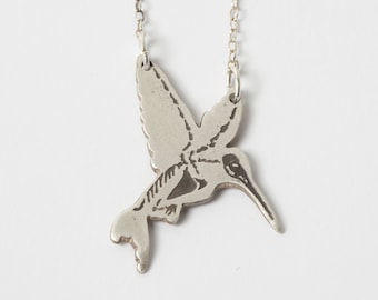 Sterling Silver Hummingbird Skeleton Necklace