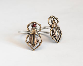 Brass beetle scarab ring, with or without gemstone