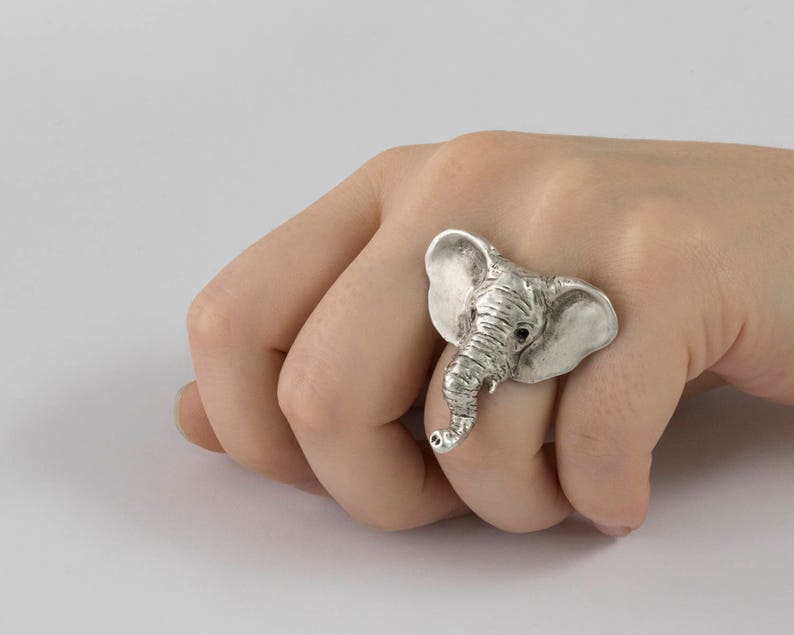 Elephant Statement Ring, Carved Animal Ring, Lucky Elephant Boho Ring image 2