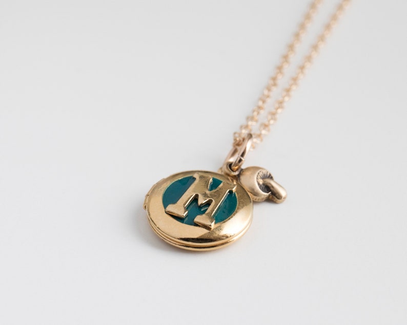 Mushroom Charm Jewelry, Personalized Initial Monogram Jewelry, Hippy Herbalist Necklace, Tiny Photo Locket image 3