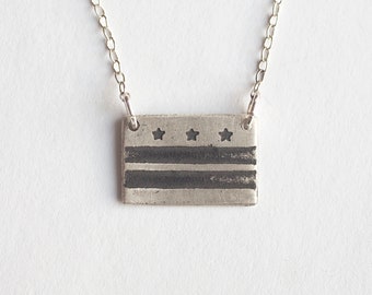Washington DC Flag Etched Necklace, in sterling silver or brass
