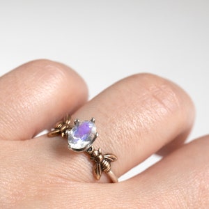 Opal Bee Ring, Honeybee Ring, Bee Jewelry with Gemstone, Apiarist Ring, Stacking October Birthstone Ring image 7