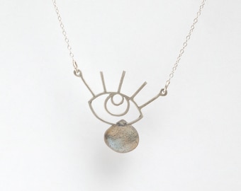 Crying Third Eye Pendant, sterling silver with labradorite drop