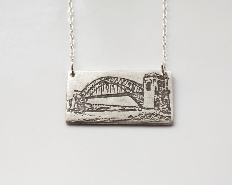 New York City Jewelry Queens Necklace Silver NYC Jewelry Queens Jewelry Hellgate Bridge Skyline Necklace NYC Skyline image 1