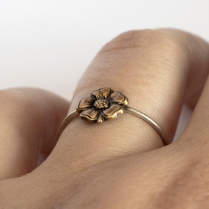 Flower Charm Ring, Daisy Bohemian Ring, Flower Jewelry, Hippie Stackable Rings image 2