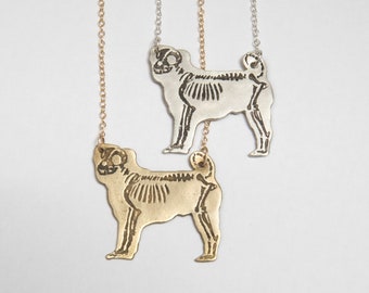 Pug Skeleton Necklace, Rescue Dog Jewelry or Veterinarian Gift