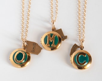 Personalized State Charm Locket Necklace, with Gold Initial