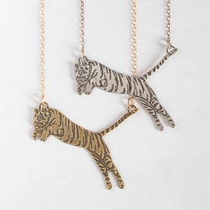 Leaping Tiger Necklace, etched into sterling silver or brass