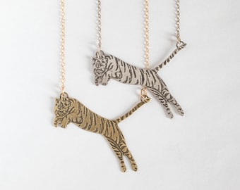 Leaping Tiger Necklace, etched into sterling silver or brass