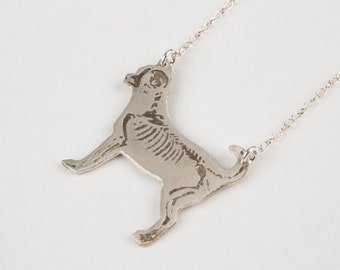 Chihuahua Dog Necklace, Rescue Chihuahua Charm Jewelry, Rainbow Bridge, Silver Dog Skeleton, Veterinarian Gift