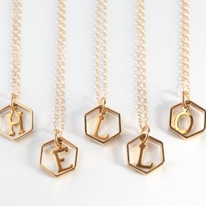 Initial in Hexagon Letter Necklace, Personalized Gold or Silver Geometric Monogram Jewelry image 7