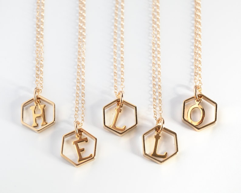 Initial in Hexagon Letter Necklace, Personalized Gold or Silver Geometric Monogram Jewelry image 7