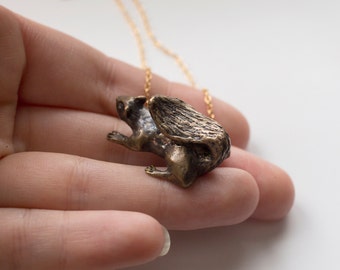 Squirrel Necklace - Animal Necklace - Squirrel Jewelry - Brass Squirrel - Hand Carved -  Squirrel Figurine - Squirrel Gift - Wildlife