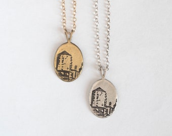 Brooklyn Water Tower Necklace, in sterling silver or brass